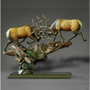 Bronze Statue Bull Elk Fighting