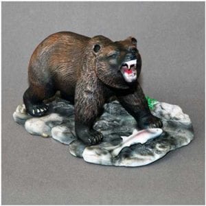 Bronze Bear with Fish Sculpture